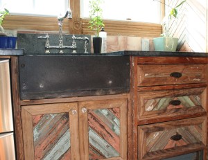 Beaded boards and salvaged sink