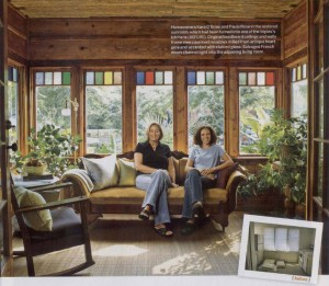 Homeowners Kara O'Brien and Paula Rose in the restored sunroom